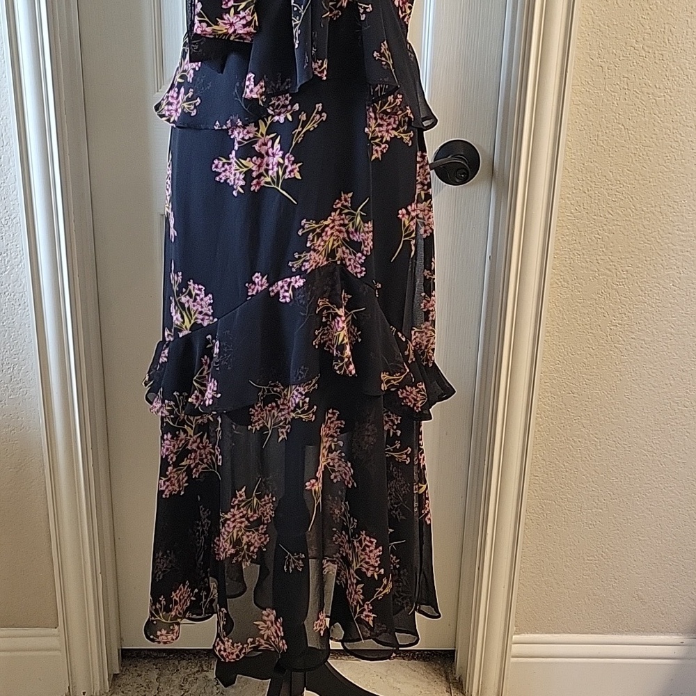 Black And Floral Print Layered Sheer Overlay Maxi Dress - Picture 5 of 16